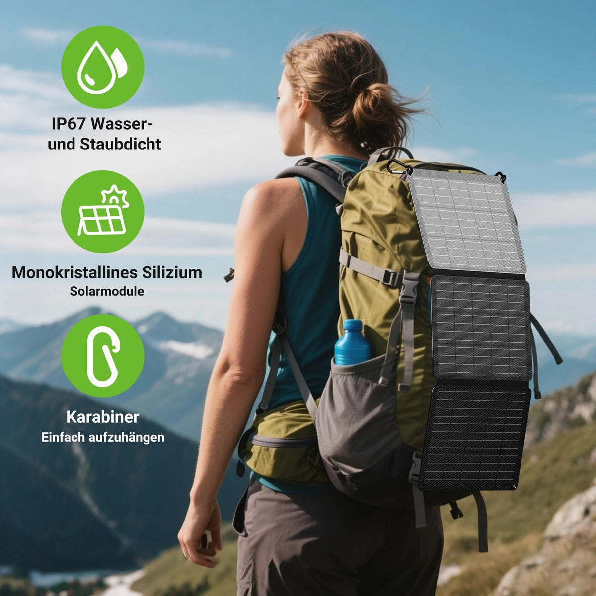 Shelfsun 30W Foldable Solar Panel | IP67 Portable Charger, USB-C / USB-A / DC Outputs, for Camping & Hiking