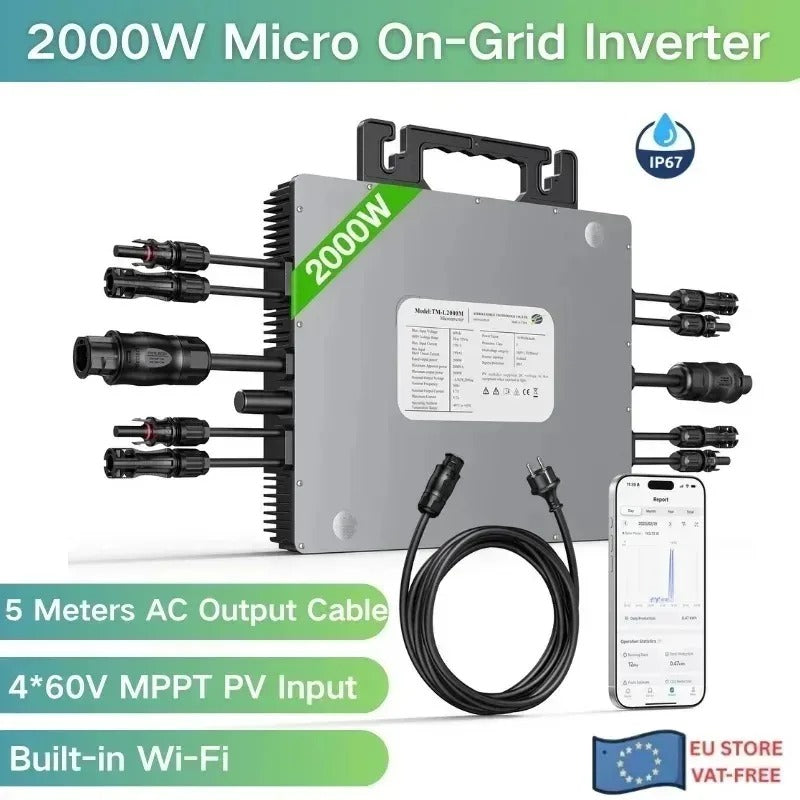 NATE 2000W Grid-Tie Micro Inverter | 4×MPPT, 230V 50Hz, Built-in WiFi, IP67, Plug & Play