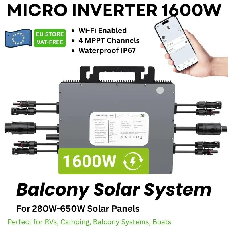 NATE 1600W Grid-Tie Micro Inverter | 4×MPPT, 230V AC, WiFi Monitoring, IP67 (280W–550W per Panel)