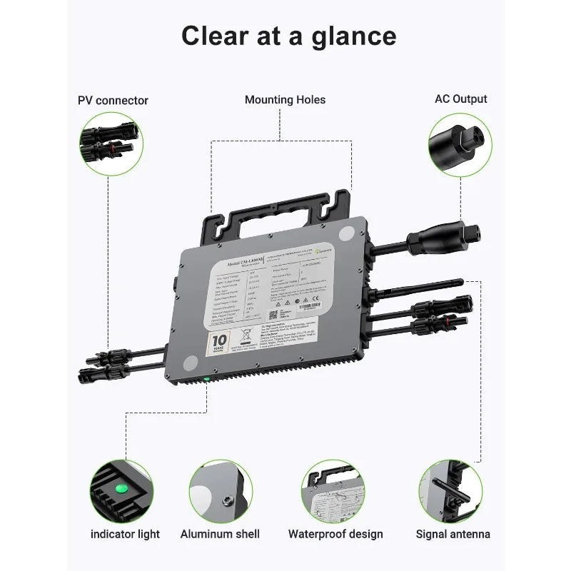 Shelfsun 800W Grid-Tie Micro Inverter | 2×MPPT, 230V AC, WiFi Monitoring, IP67, VDE4105 & EN50549 Certified