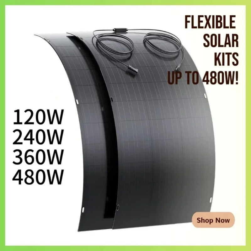 Shelfsun Flexible Solar Panel Kit | 2 × 120W / 4 × 120W, ETFE IP67, 2mm Ultra-Thin, 18.6% Mono
