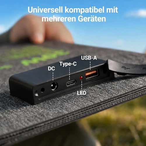 NATE 30W Foldable Solar Panel | IP67 Portable Charger, USB-C / USB-A / DC Outputs, for Camping & Hiking